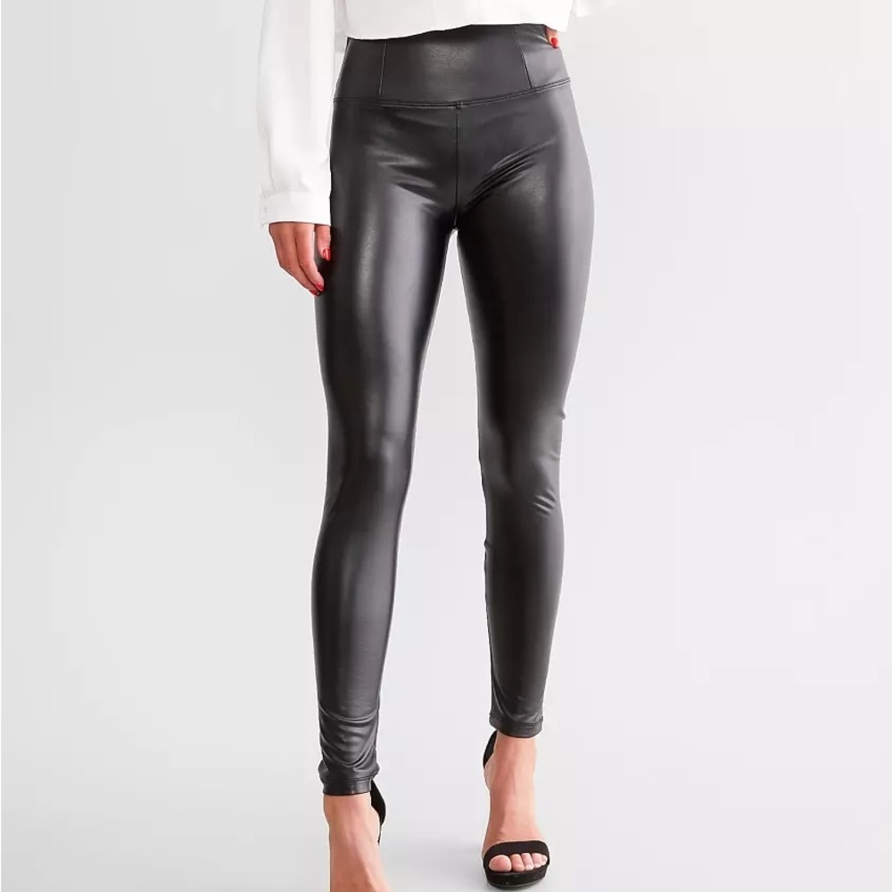 Shinestar Edgy Faux Leather Leggings High Waist Tummy Control Black Stretch XL